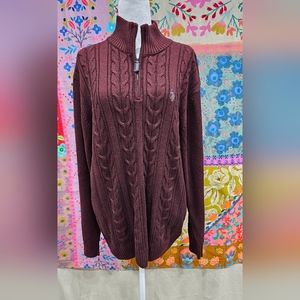 Men's U.S. Polo Assn. Burgundy 1/4 Zip Cable Knit Cotton Sweater Size XL
